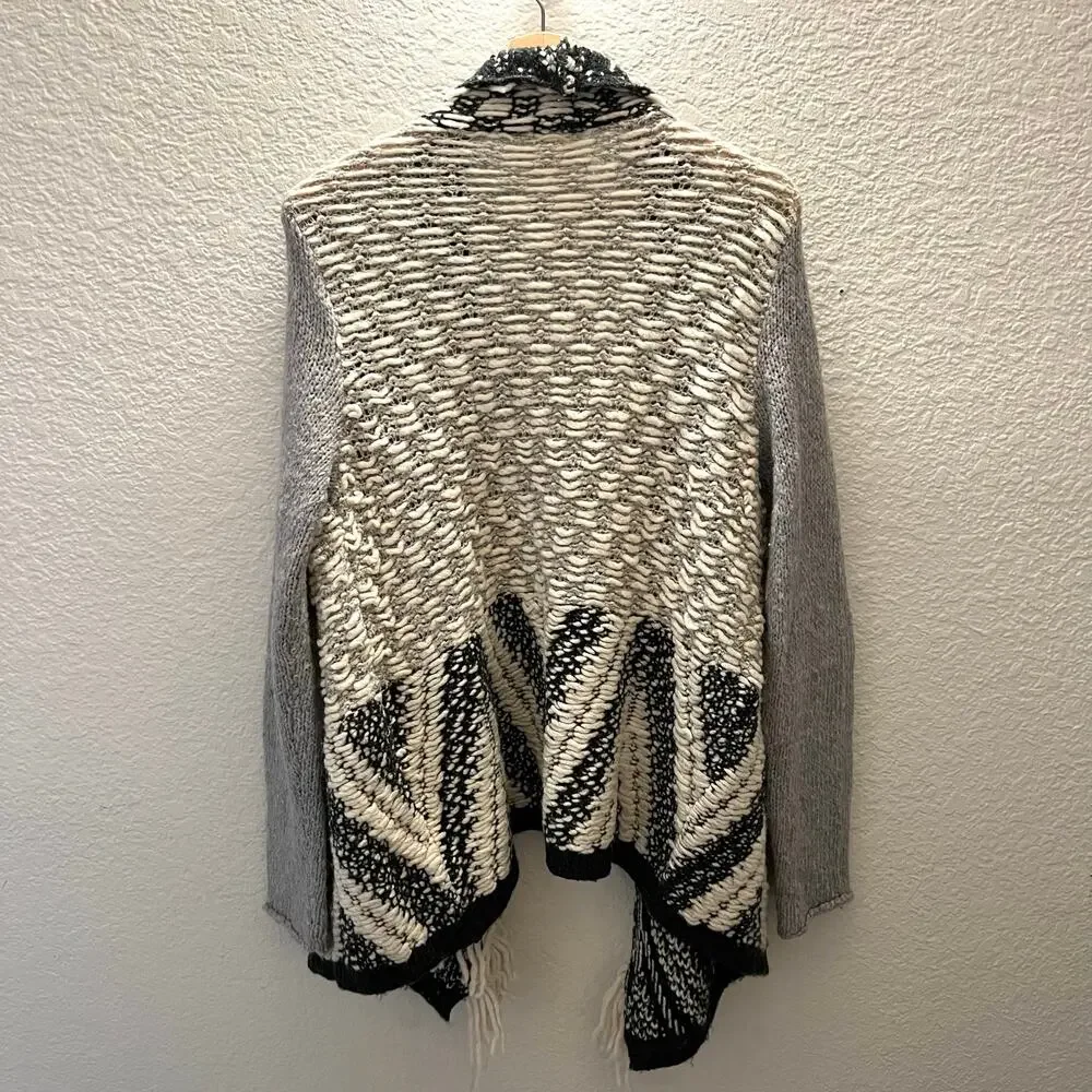 Anthropologie Moth Amba Fringe Open Front Sweater Cardigan Boho M Wool Alpaca - Picture 4 of 8